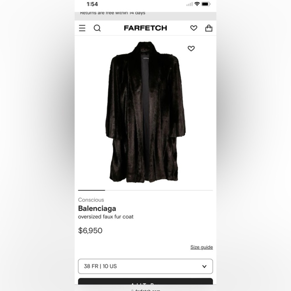 Women’s Balenciaga oversized faux fur coat size 38